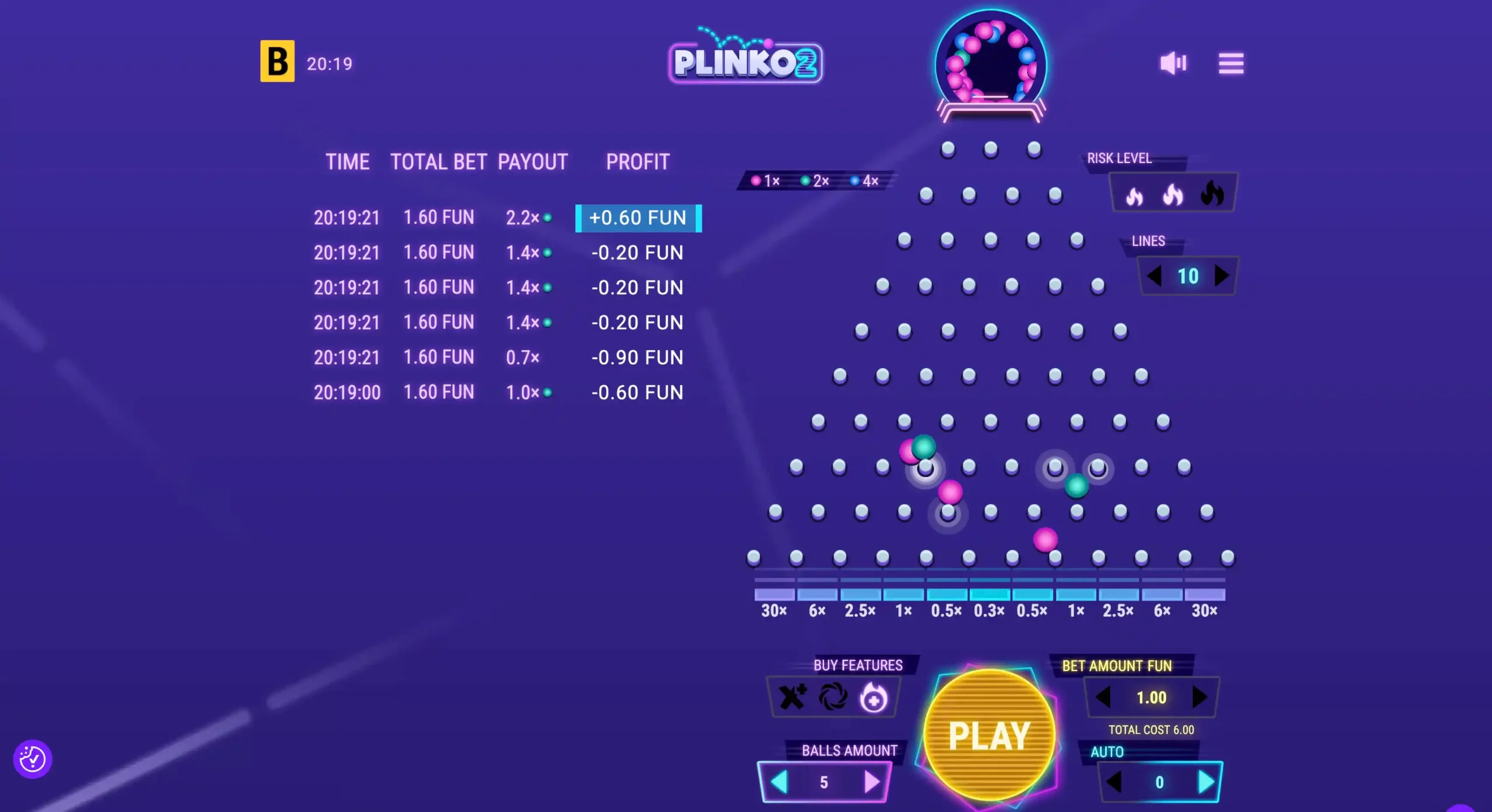 plinko 2 kuli mnoznikowe